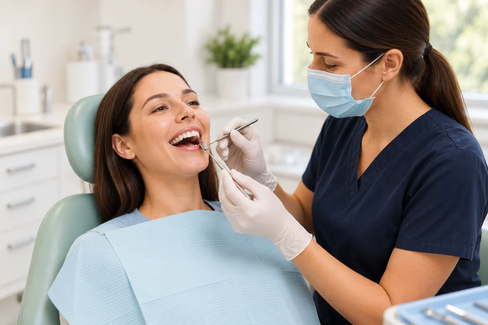 A patient having a gentle check-up with her clinician.