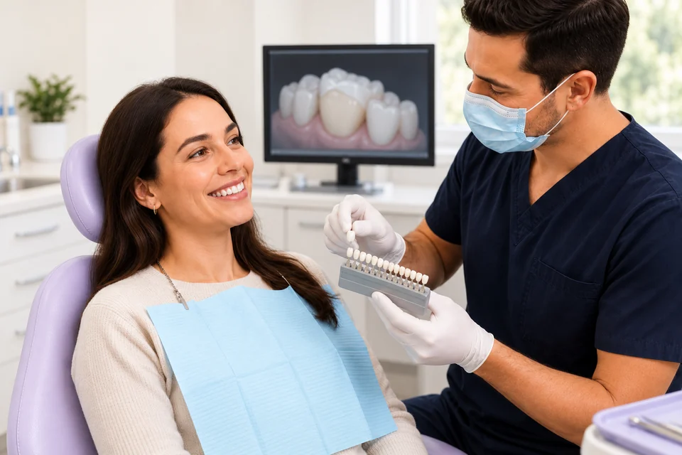 A clinician discussing veneer options with a patient.